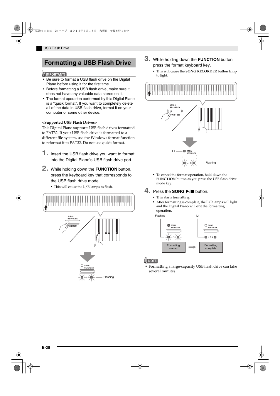 Formatting a usb flash drive | Casio PX-A800BN User Manual | Page 30 / 56