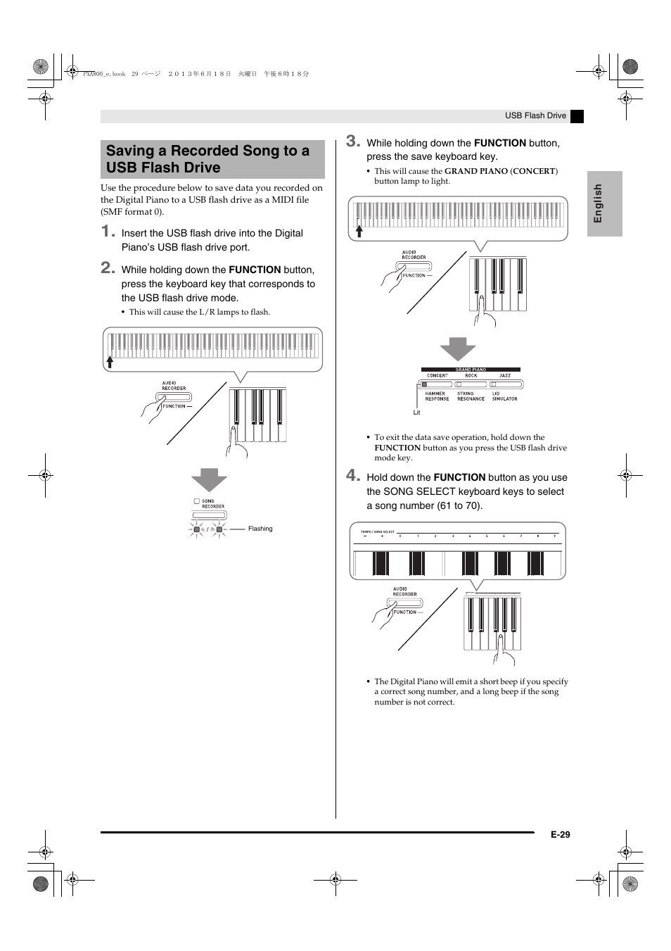 Saving a recorded song to a usb flash drive | Casio PX-A800BN User Manual | Page 31 / 56