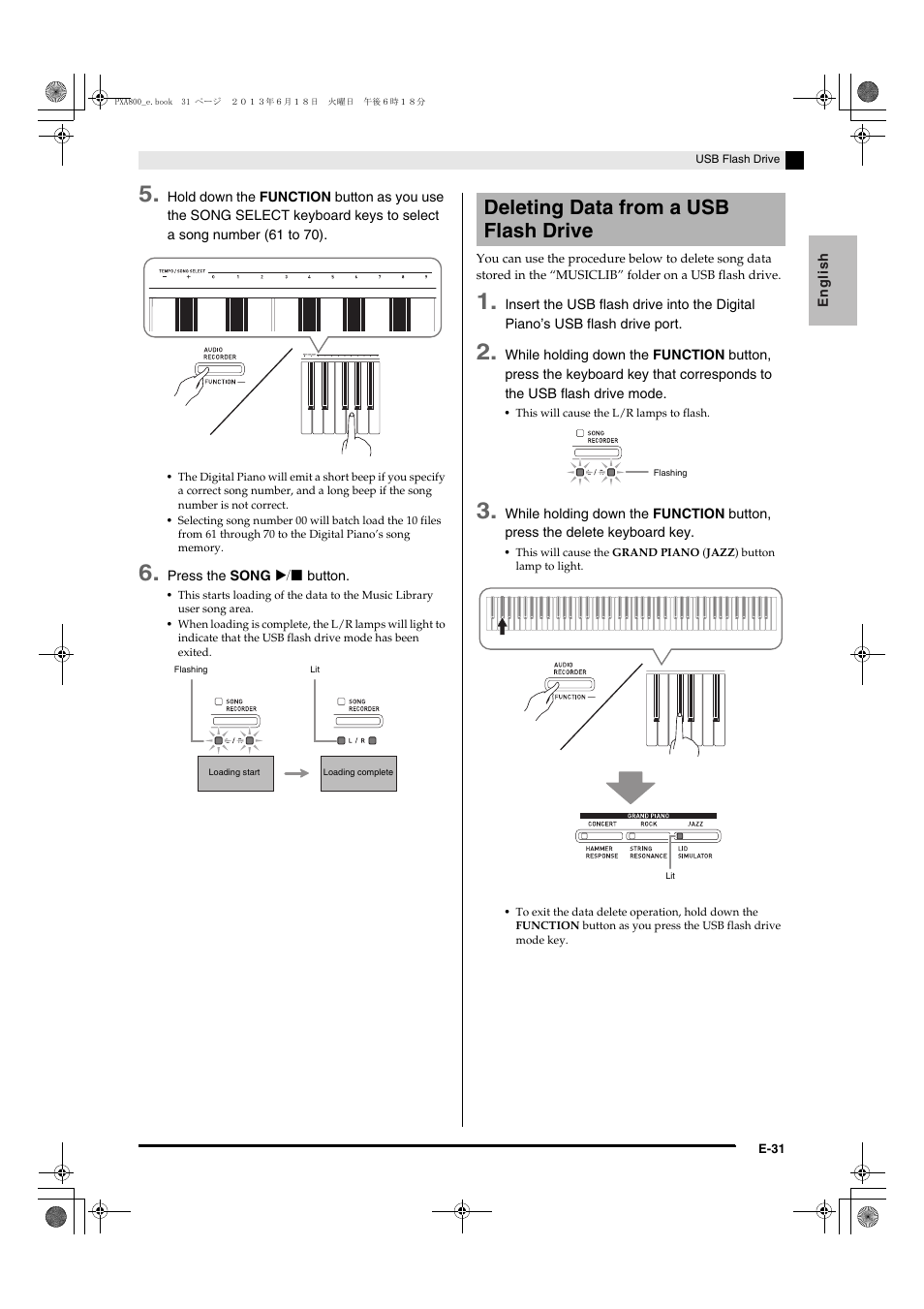 Deleting data from a usb flash drive | Casio PX-A800BN User Manual | Page 33 / 56