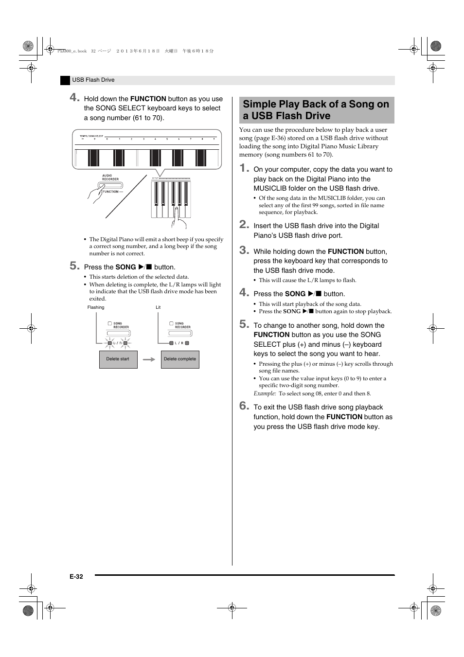 Simple play back of a song on a usb flash drive | Casio PX-A800BN User Manual | Page 34 / 56