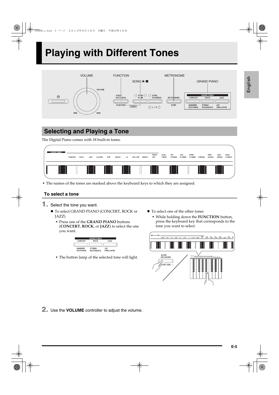 Playing with different tones, Selecting and playing a tone | Casio PX-A800BN User Manual | Page 7 / 56