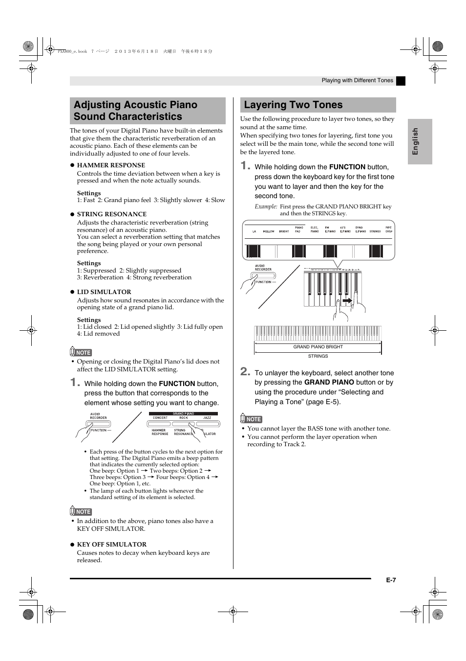 Adjusting acoustic piano sound characteristics, Layering two tones | Casio PX-A800BN User Manual | Page 9 / 56