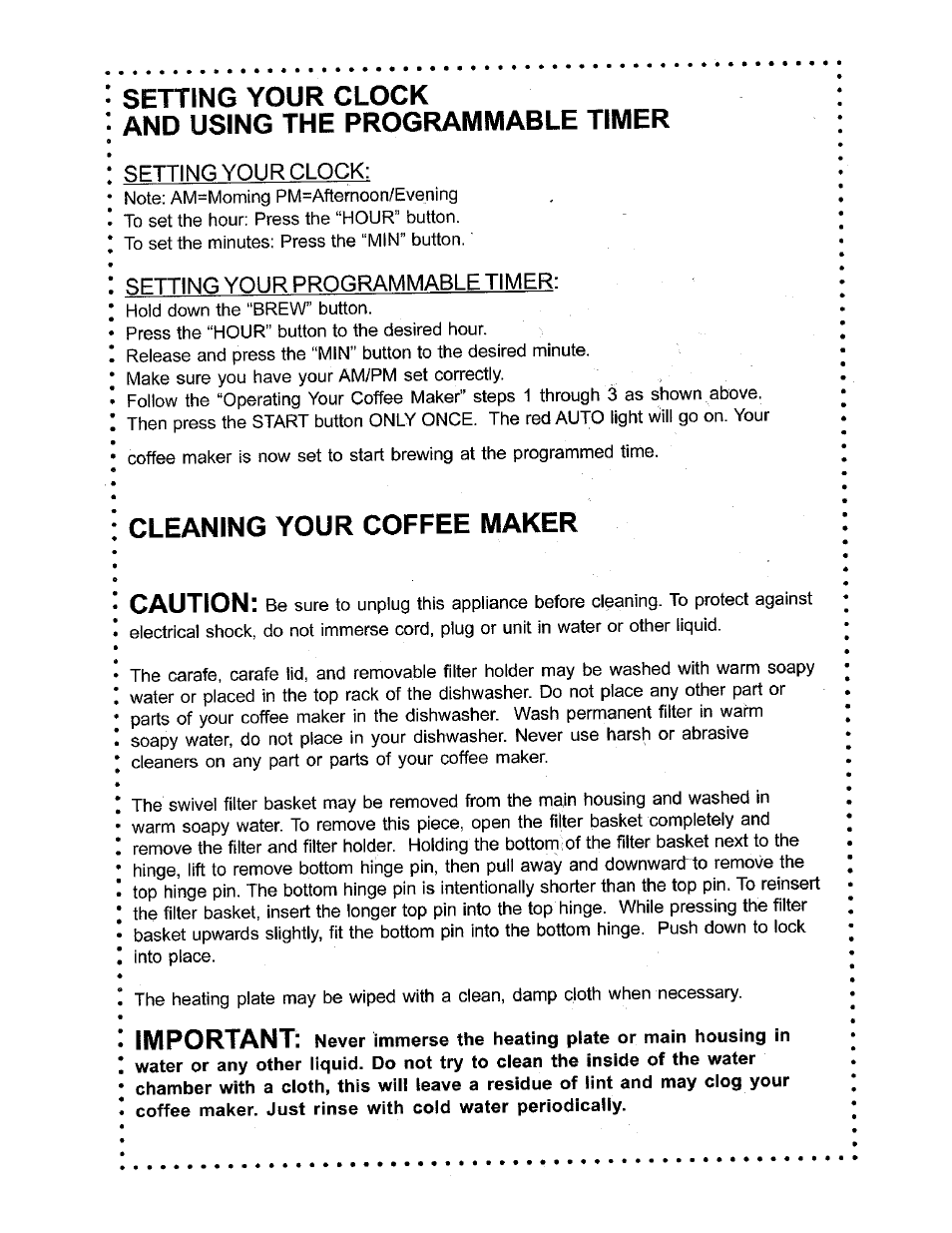 Cleaning your coffee maker caution, Important | DeLonghi DC60T User Manual | Page 3 / 5