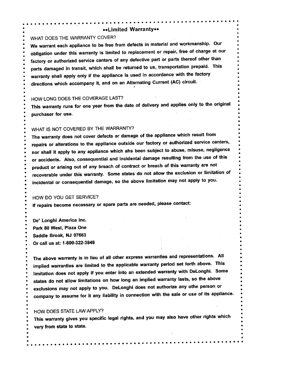 DeLonghi DC60T User Manual | Page 5 / 5