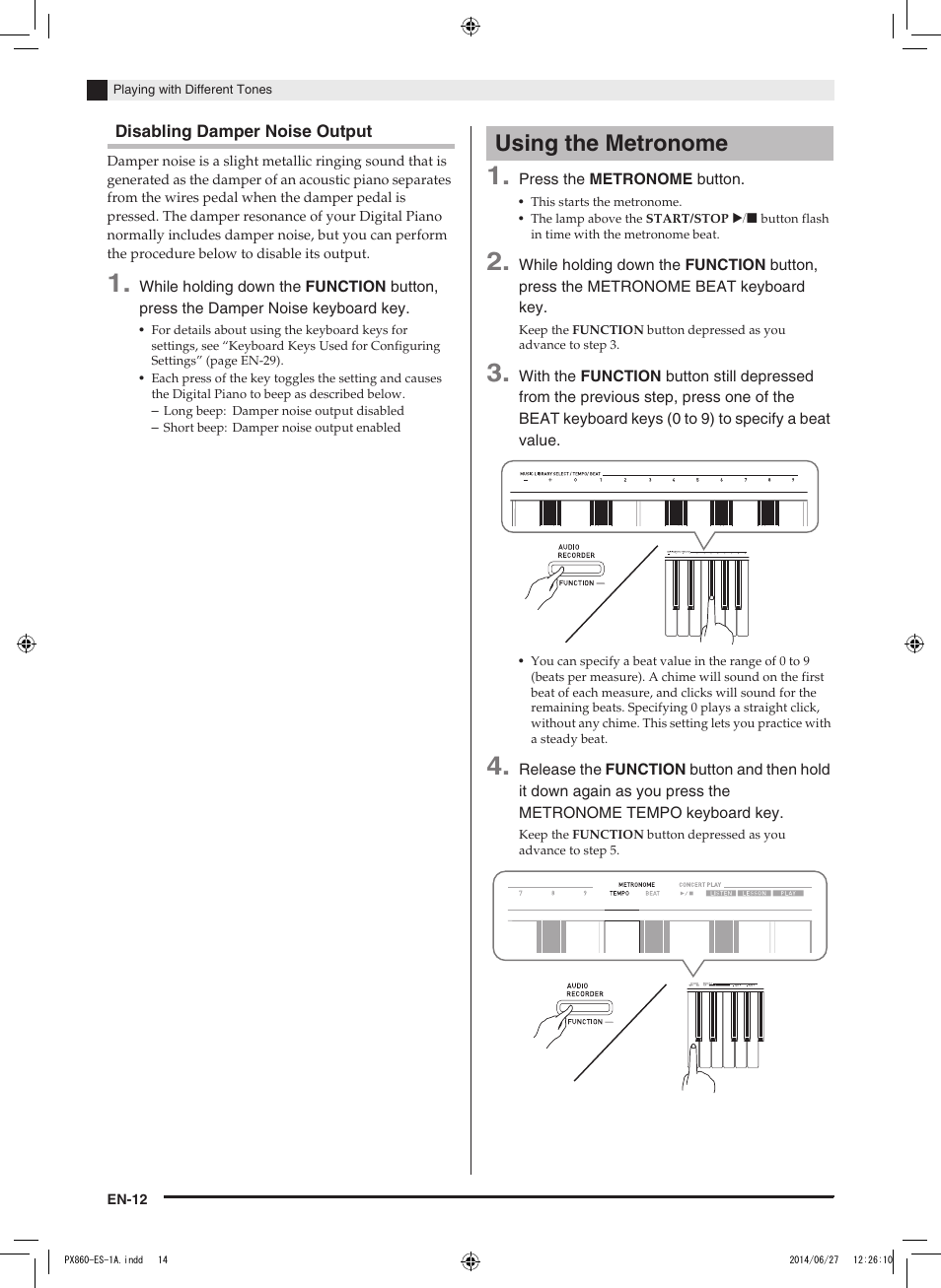 Using the metronome | Casio PX-860 User Manual | Page 13 / 67