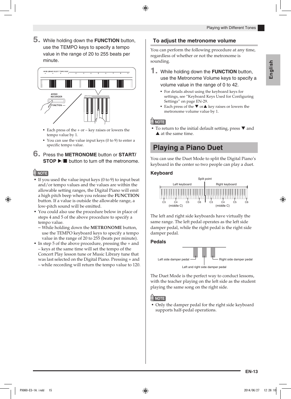 Playing a piano duet | Casio PX-860 User Manual | Page 14 / 67
