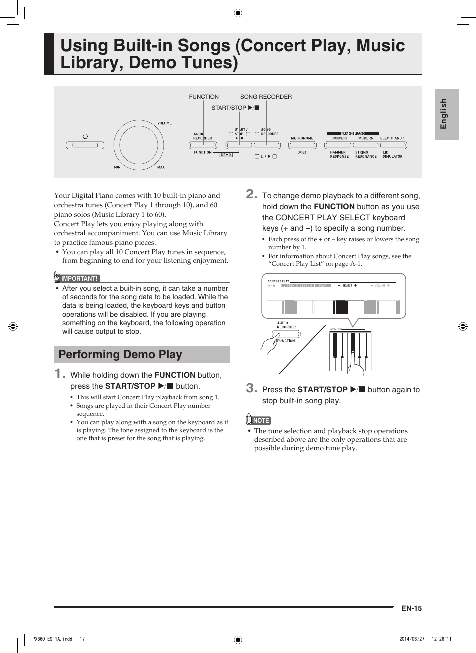 Performing demo play | Casio PX-860 User Manual | Page 16 / 67