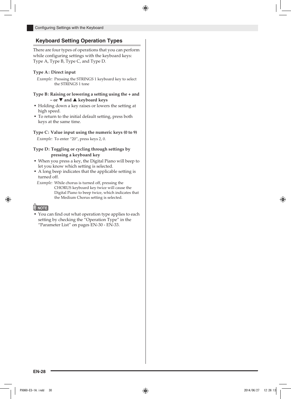 Keyboard setting operation types | Casio PX-860 User Manual | Page 29 / 67