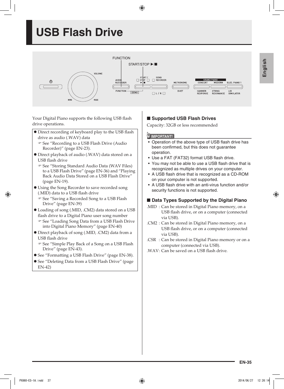 Usb flash drive | Casio PX-860 User Manual | Page 36 / 67
