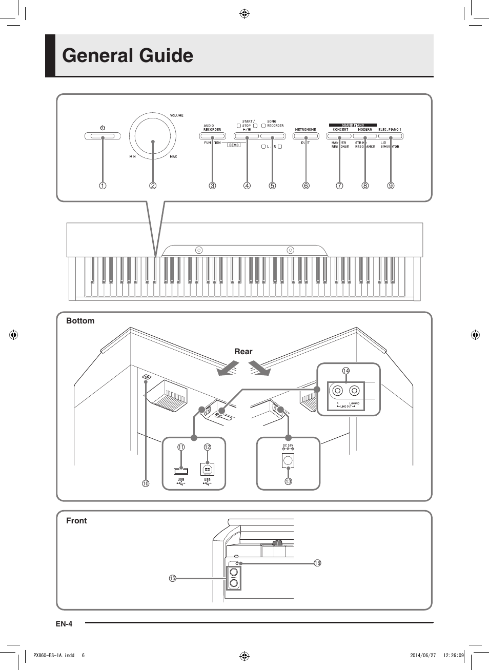 General guide | Casio PX-860 User Manual | Page 5 / 67