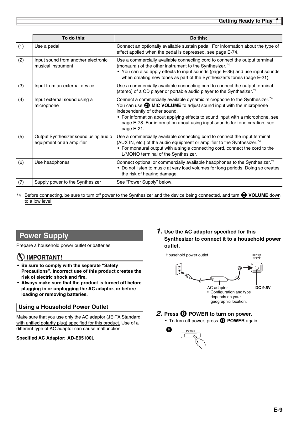 Power supply | Casio XW-G1 User Manual | Page 11 / 108