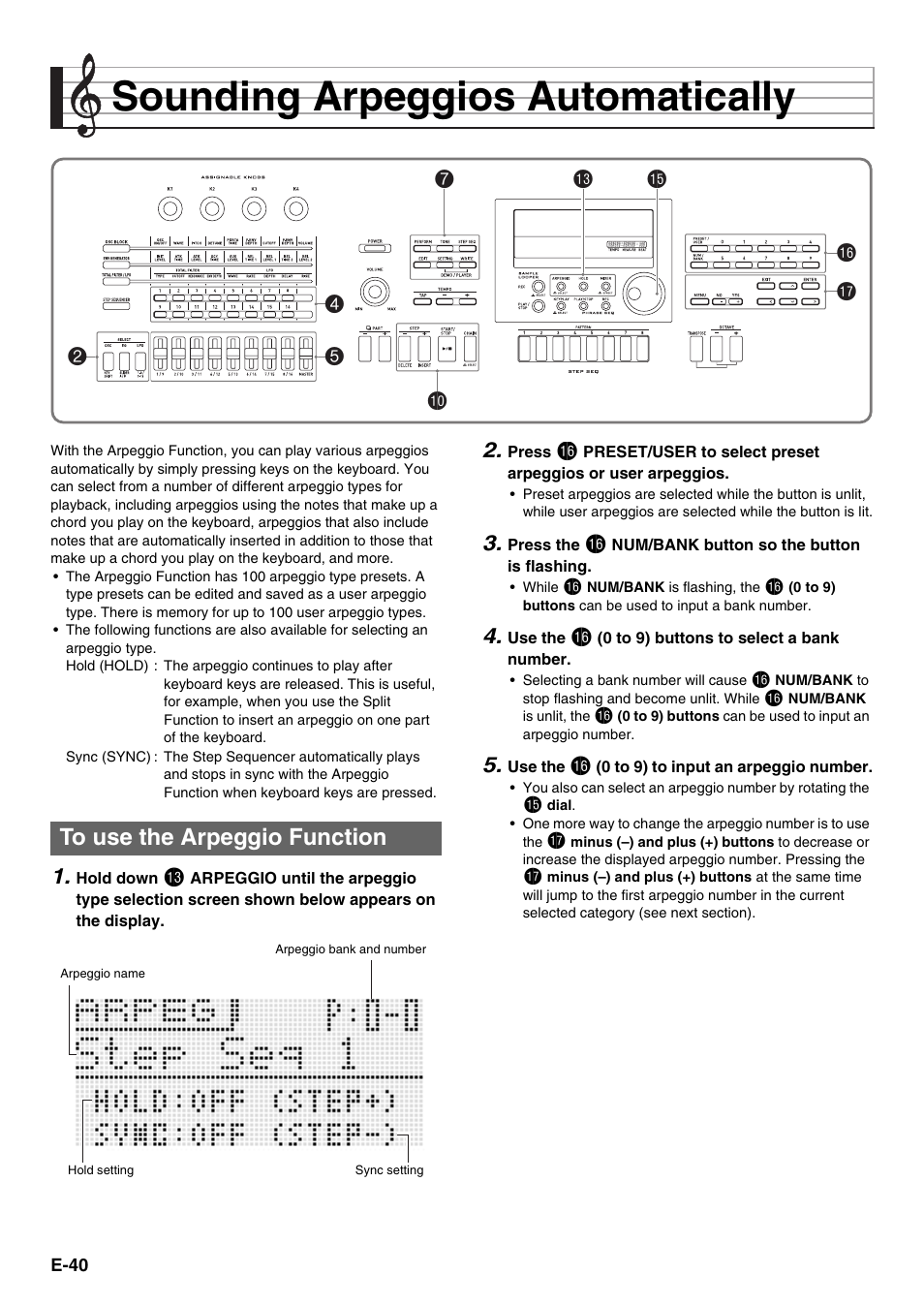 Sounding arpeggios automatically, 7bn bp br 5 bk 4 2 bq | Casio XW-G1 User Manual | Page 42 / 108