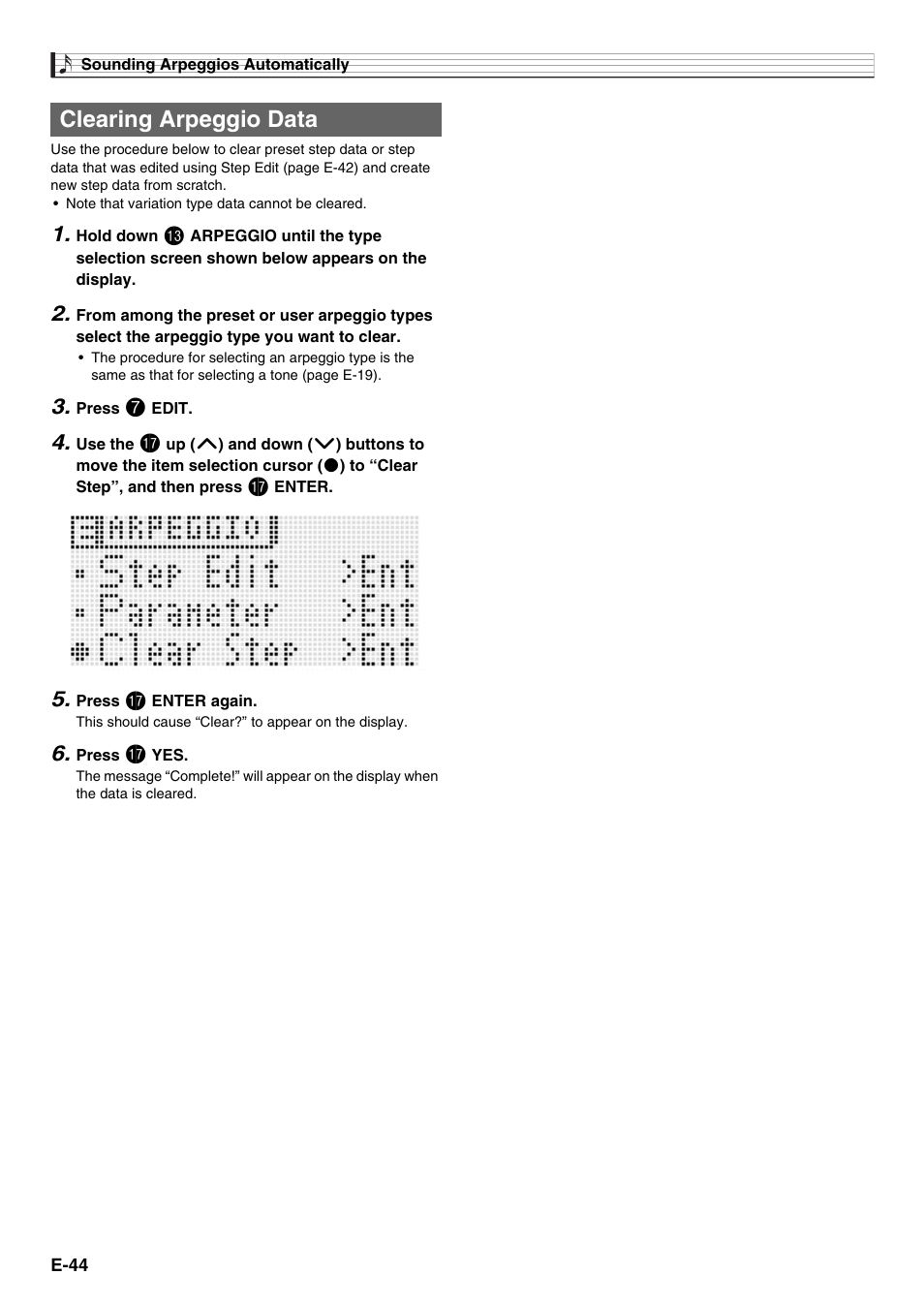 Clearing arpeggio data | Casio XW-G1 User Manual | Page 46 / 108