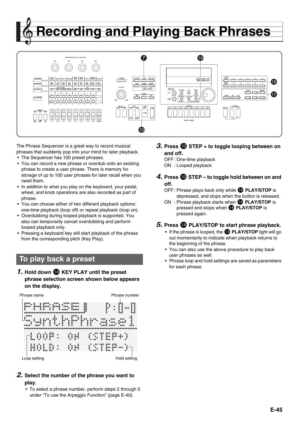 Recording and playing back phrases, 7bo bq br bk | Casio XW-G1 User Manual | Page 47 / 108