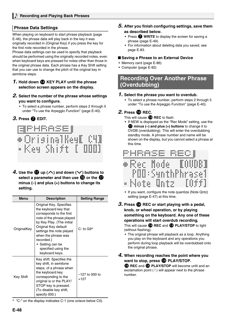 Recording over another phrase (overdubbing) | Casio XW-G1 User Manual | Page 50 / 108