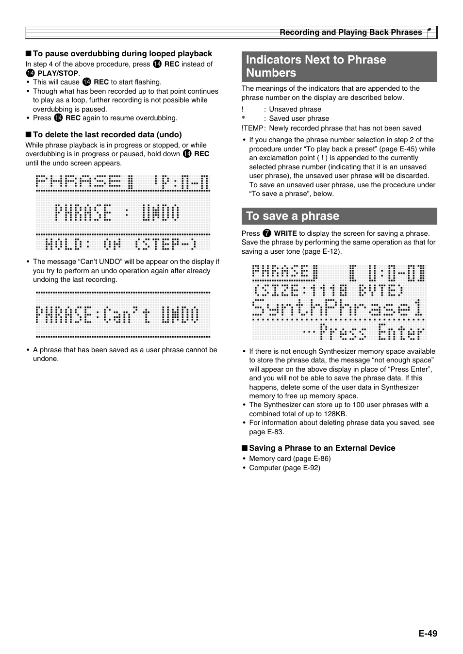 Indicators next to phrase numbers | Casio XW-G1 User Manual | Page 51 / 108