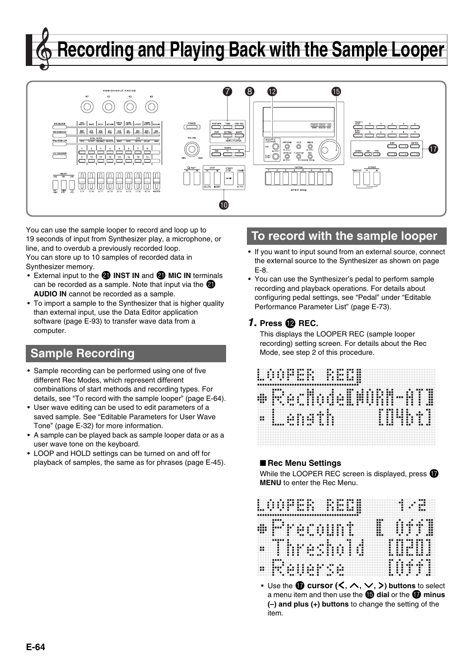 Recording and playing back with the sample looper, Bm br bp 8 7 bk, Sample recording to record with the sample looper | Casio XW-G1 User Manual | Page 66 / 108