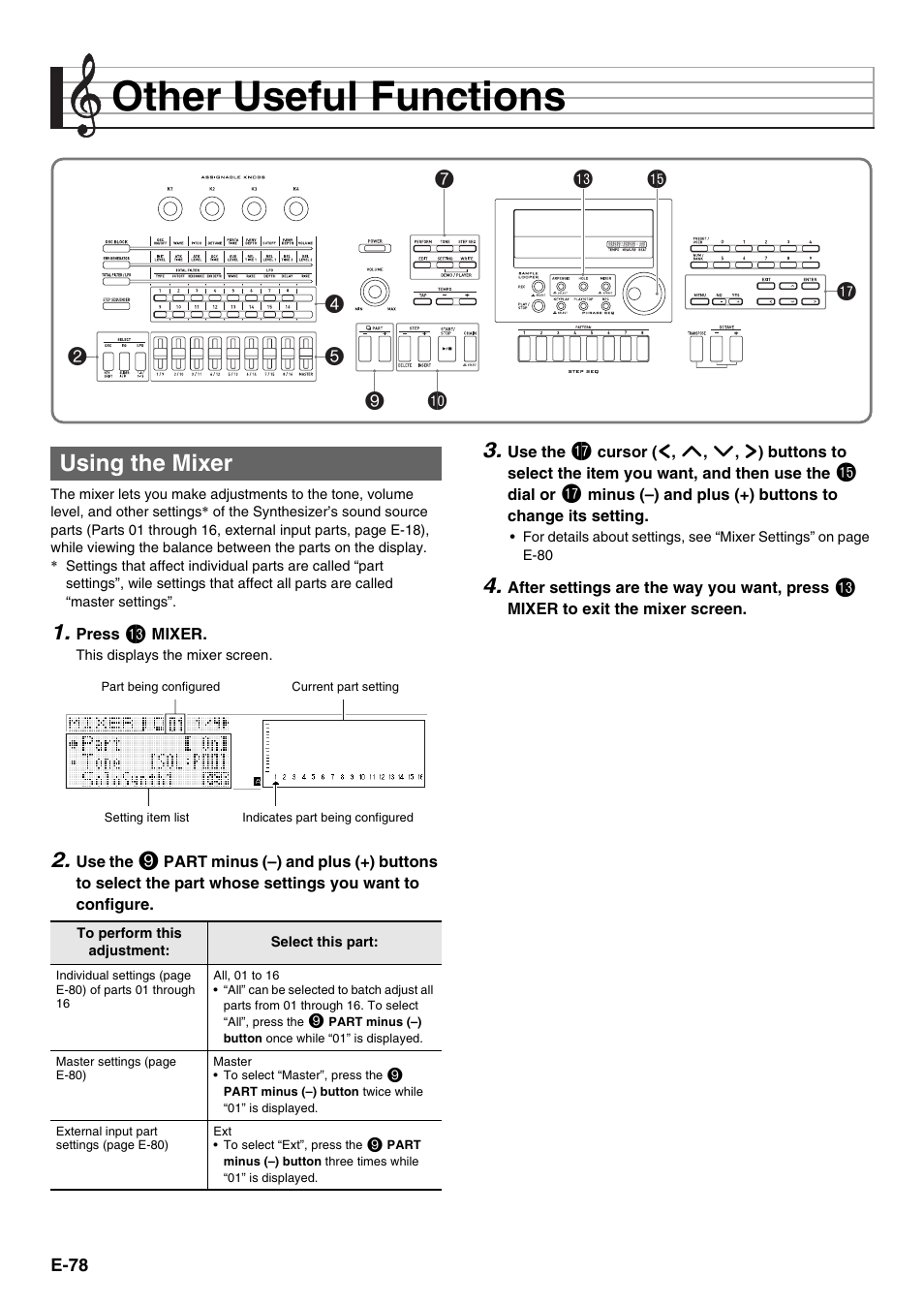 Other useful functions, Using the mixer | Casio XW-G1 User Manual | Page 80 / 108