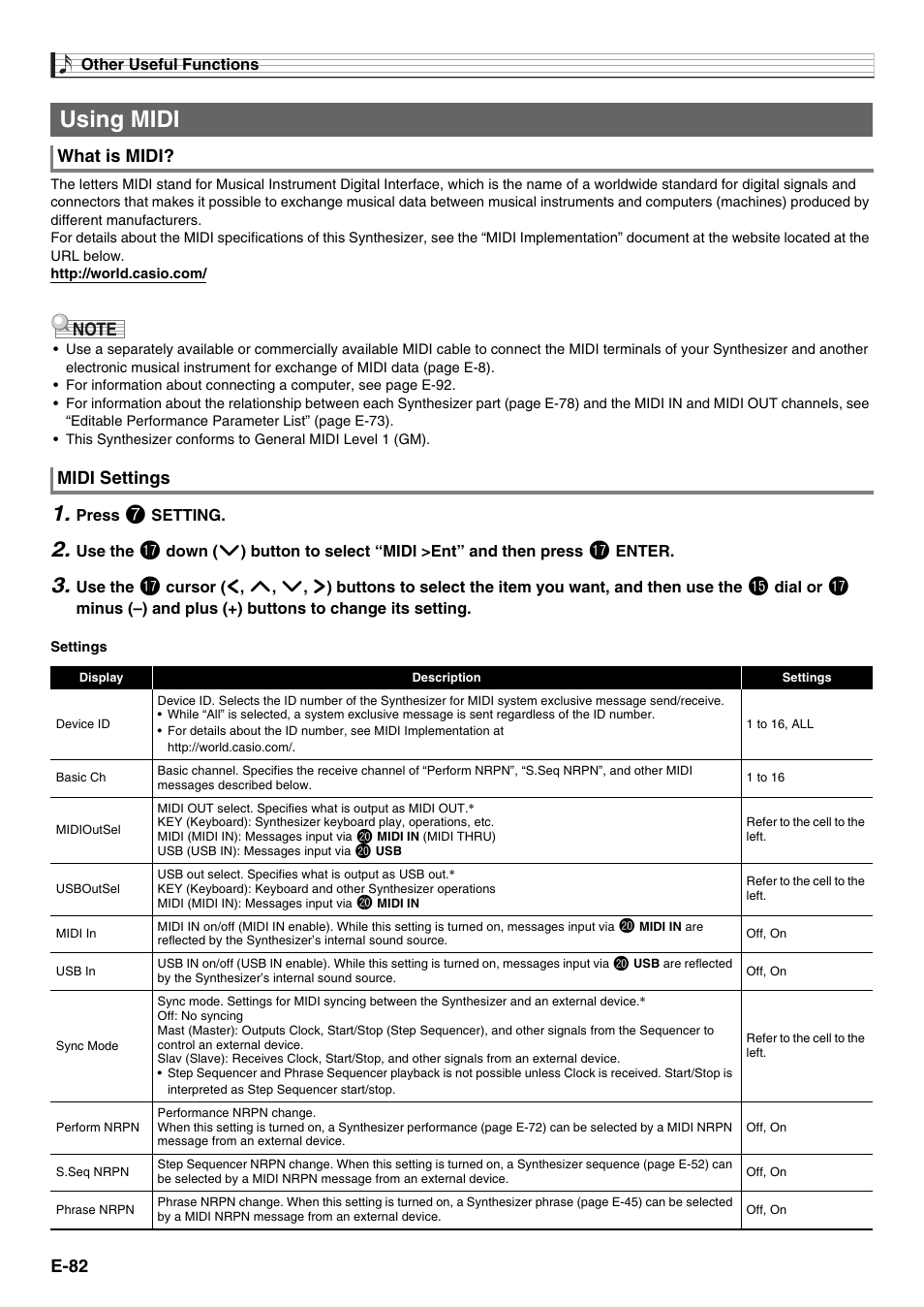 Using midi | Casio XW-G1 User Manual | Page 84 / 108