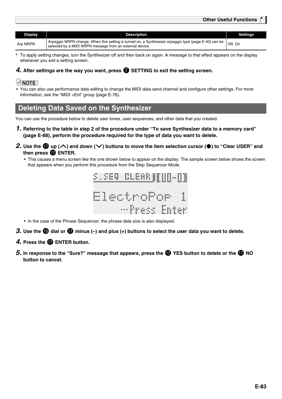 Deleting data saved on the synthesizer | Casio XW-G1 User Manual | Page 85 / 108