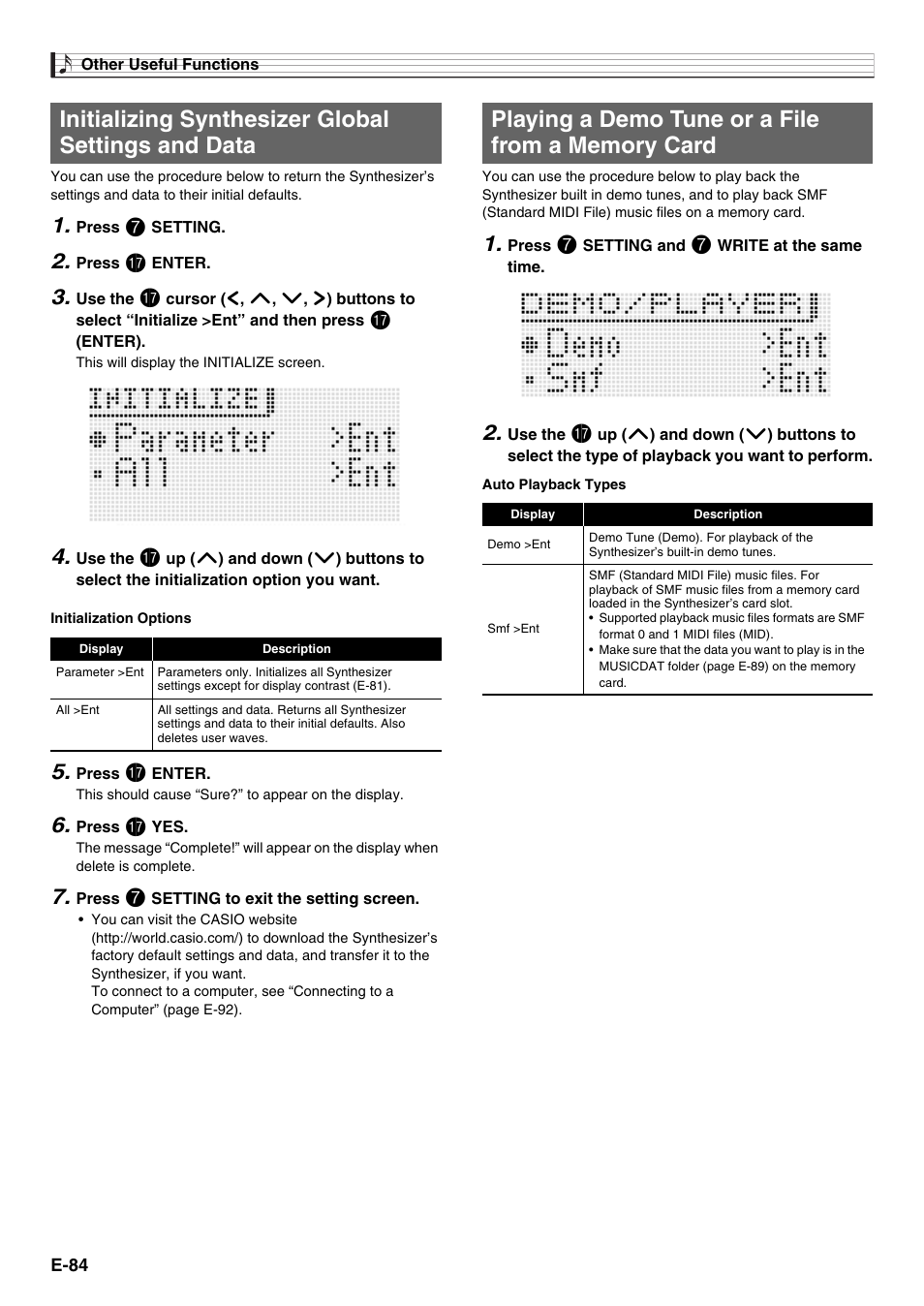 Initializing synthesizer global settings and data | Casio XW-G1 User Manual | Page 86 / 108