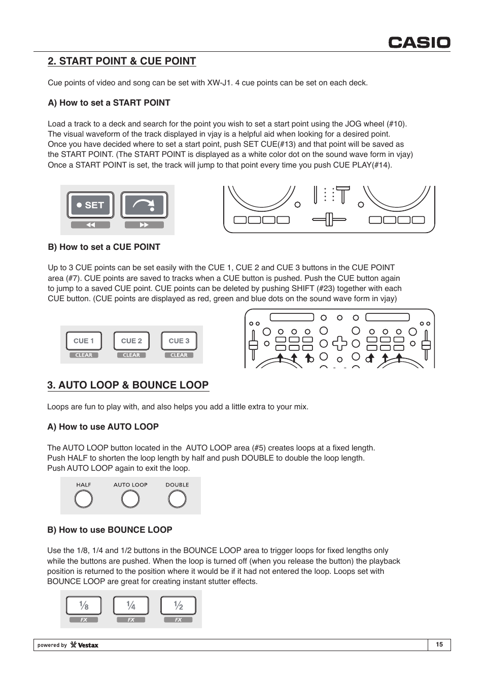 Auto loop & bounce loop, Start point & cue point | Casio XW-J1 User Manual | Page 15 / 20