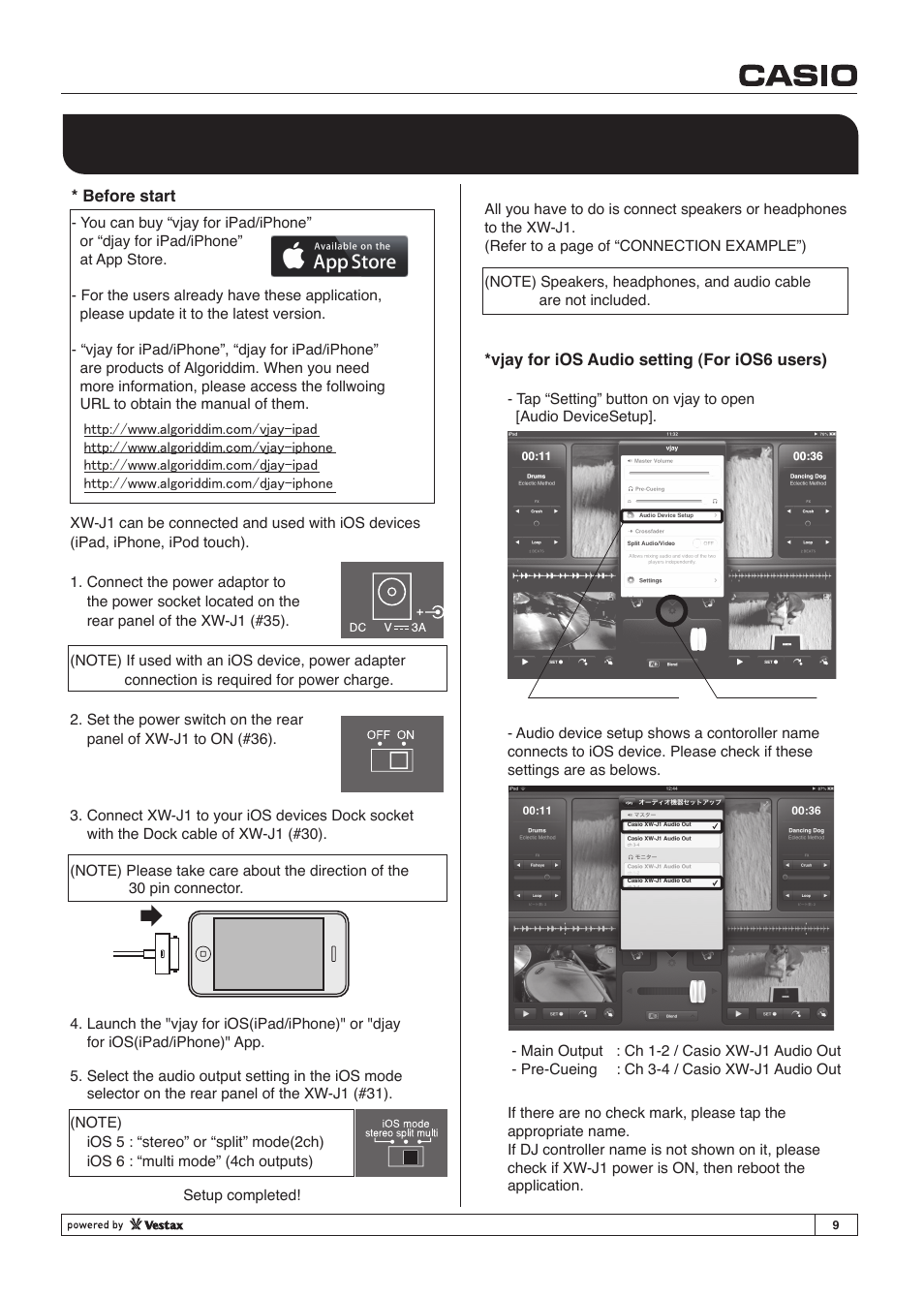 Setting up the xw-j1 | Casio XW-J1 User Manual | Page 9 / 20
