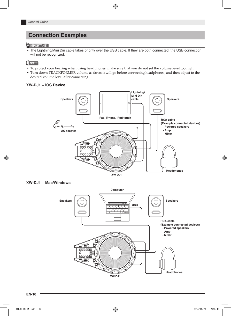 Connection examples | Casio XW-DJ1 User Manual | Page 12 / 23