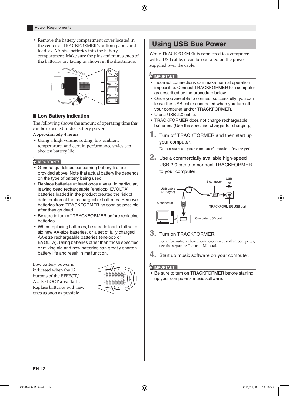Using usb bus power | Casio XW-DJ1 User Manual | Page 14 / 23