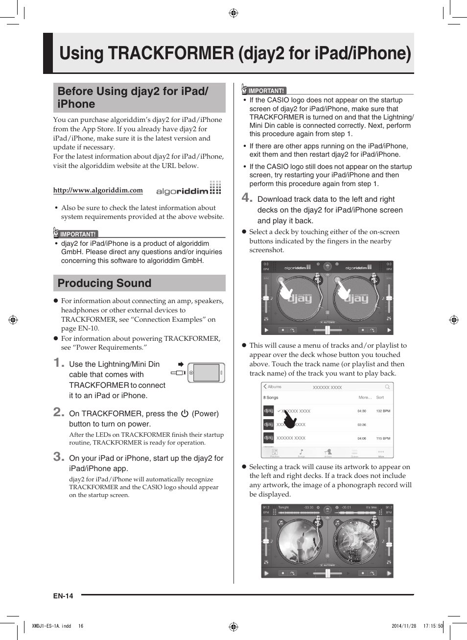 Using trackformer (djay2 for ipad/iphone) | Casio XW-DJ1 User Manual | Page 16 / 23