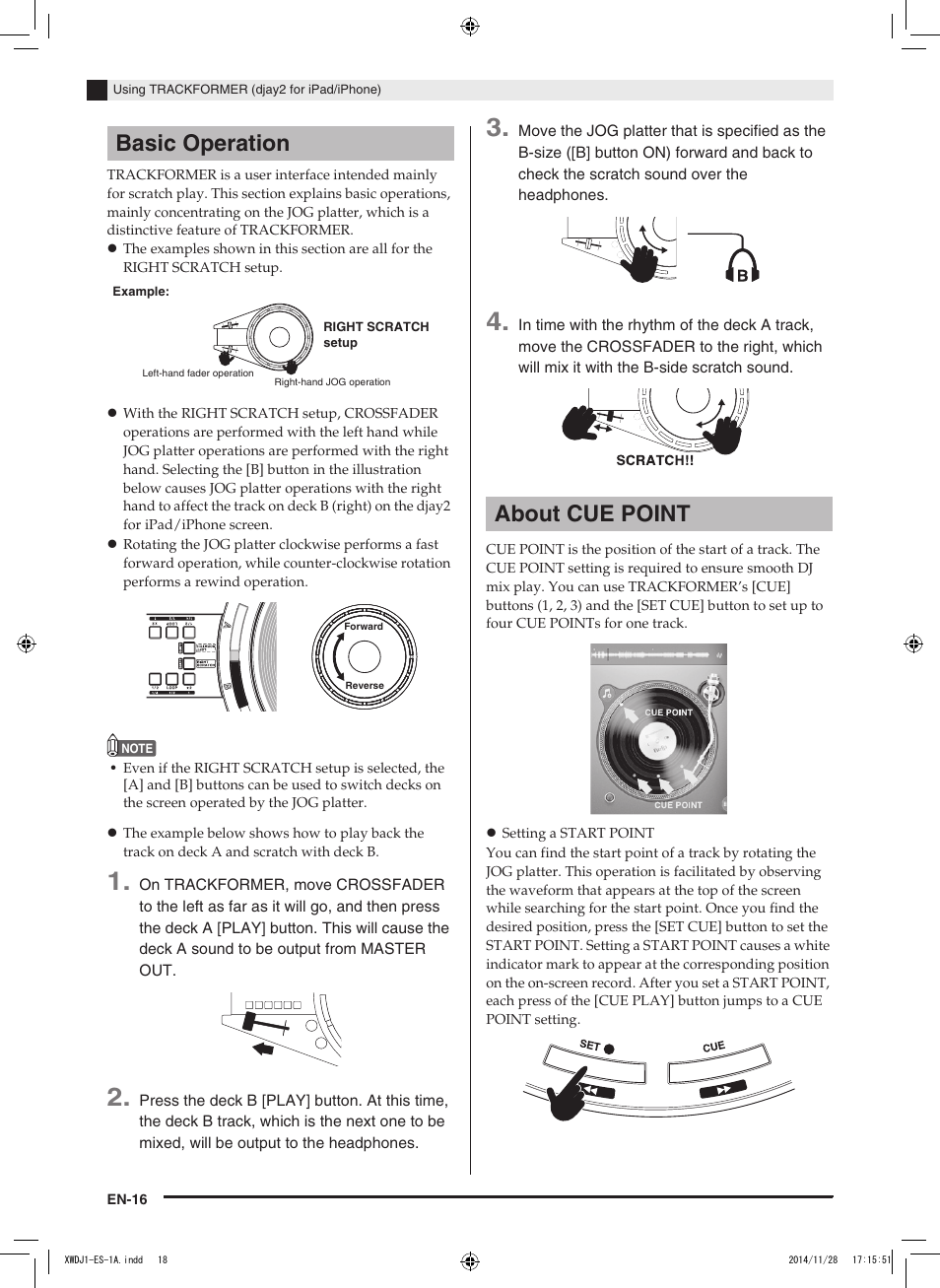 Basic operation, About cue point | Casio XW-DJ1 User Manual | Page 18 / 23
