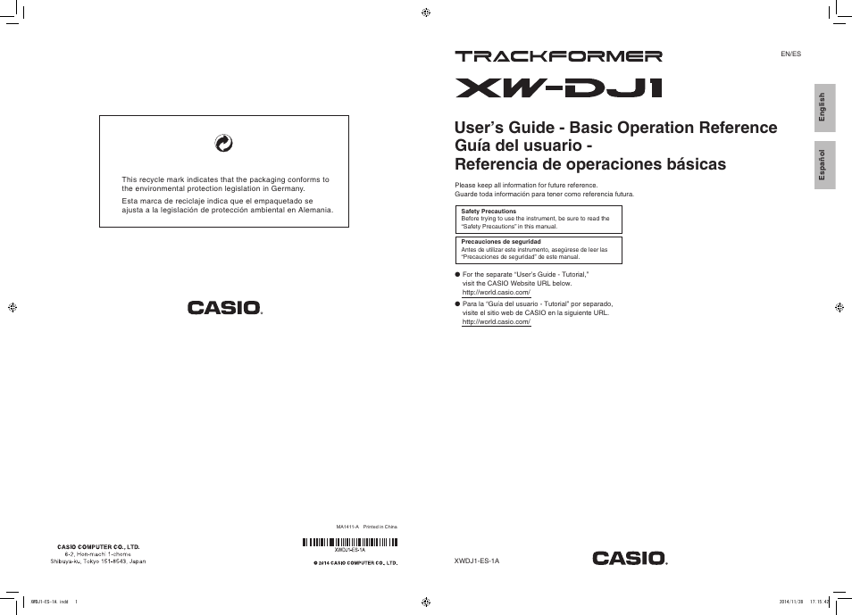 User’s guide - basic operation reference | Casio XW-DJ1 User Manual | Page 23 / 23