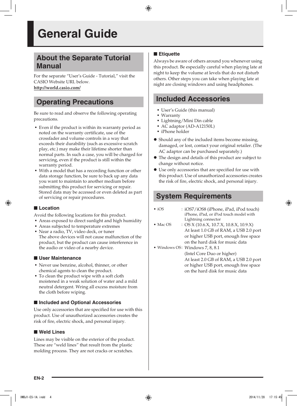 General guide | Casio XW-DJ1 User Manual | Page 4 / 23