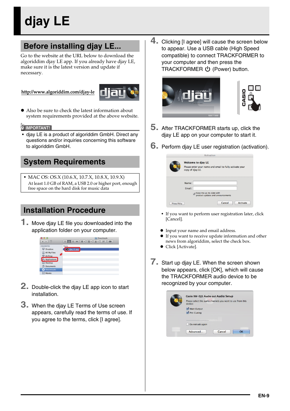 Djay le, Before installing djay le, System requirements | Installation procedure, Before installing djay le... system requirements | Casio XW-DJ1 Tutorial User Manual | Page 11 / 19