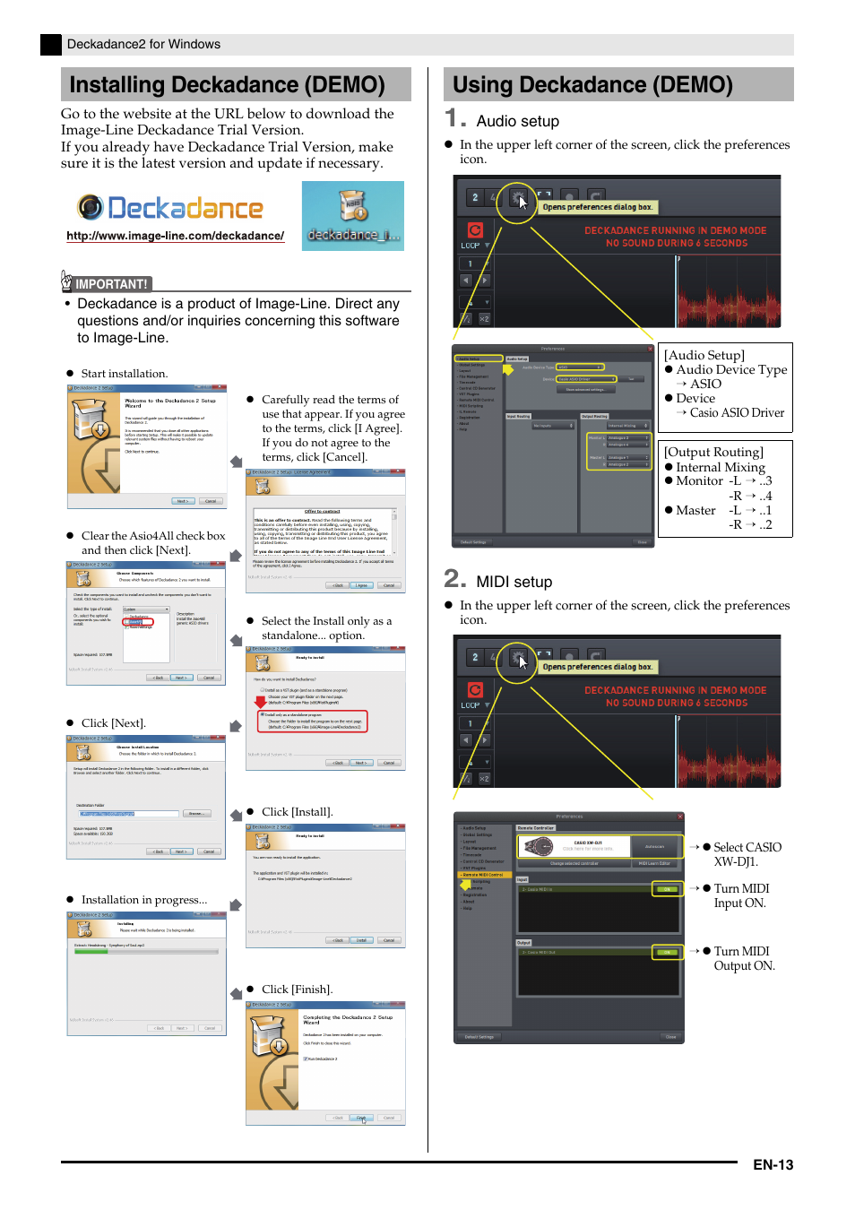 Installing deckadance (demo), Using deckadance (demo) | Casio XW-DJ1 Tutorial User Manual | Page 15 / 19