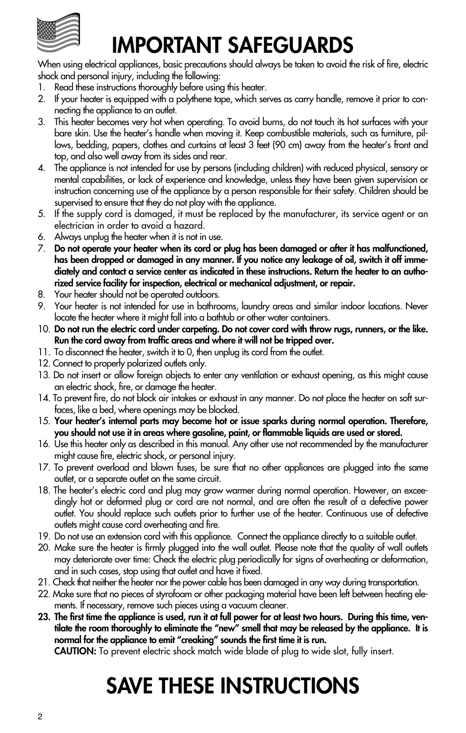 Important safeguards, Save these instructions | DeLonghi TRV0715T User Manual | Page 2 / 6