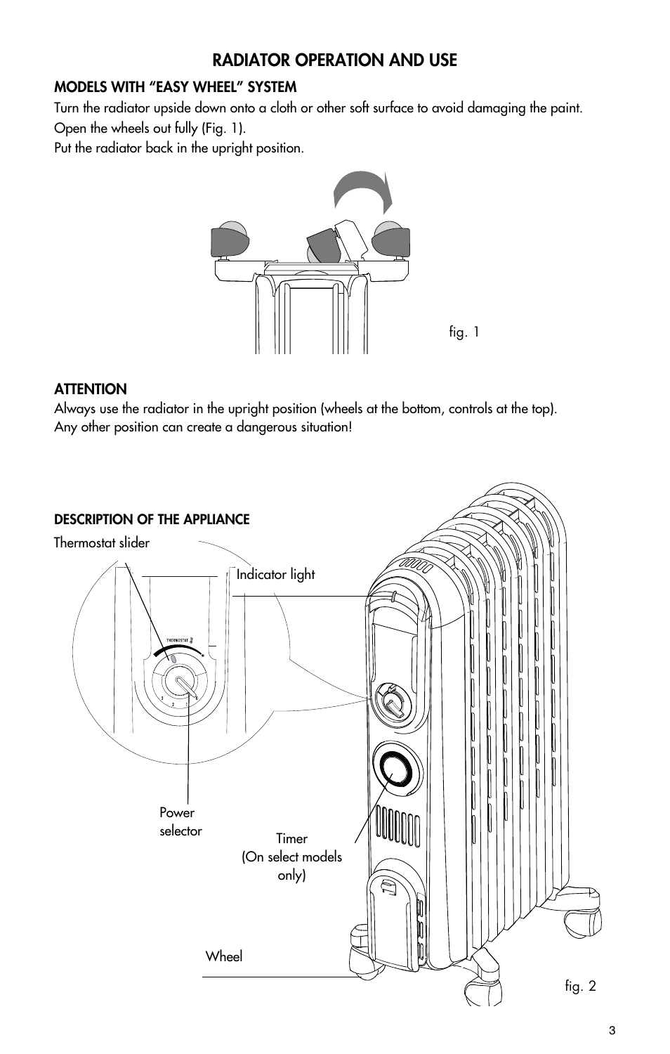 Radiator operation and use | DeLonghi TRV0715T User Manual | Page 3 / 6