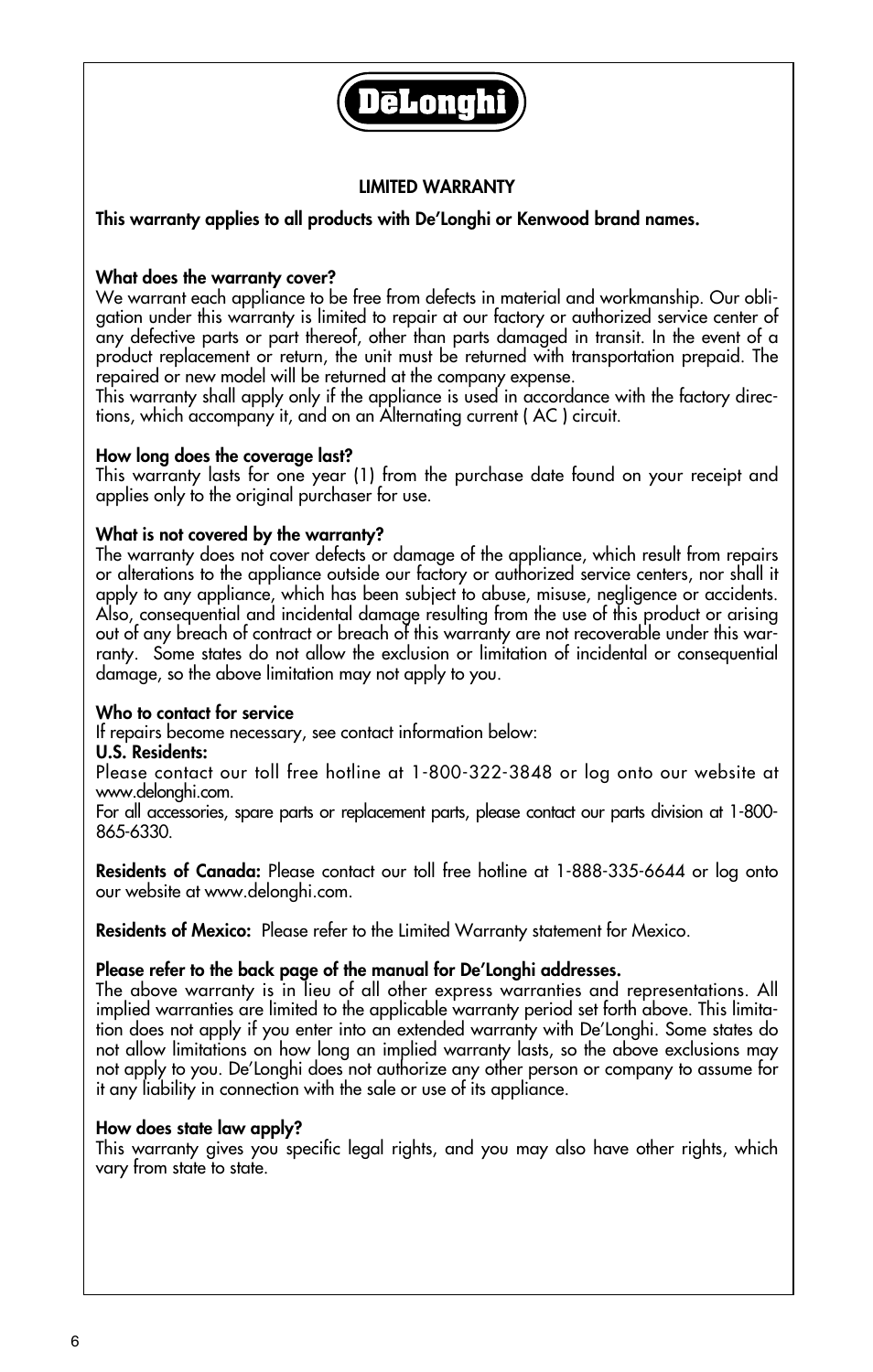 DeLonghi TRV0715T User Manual | Page 6 / 6