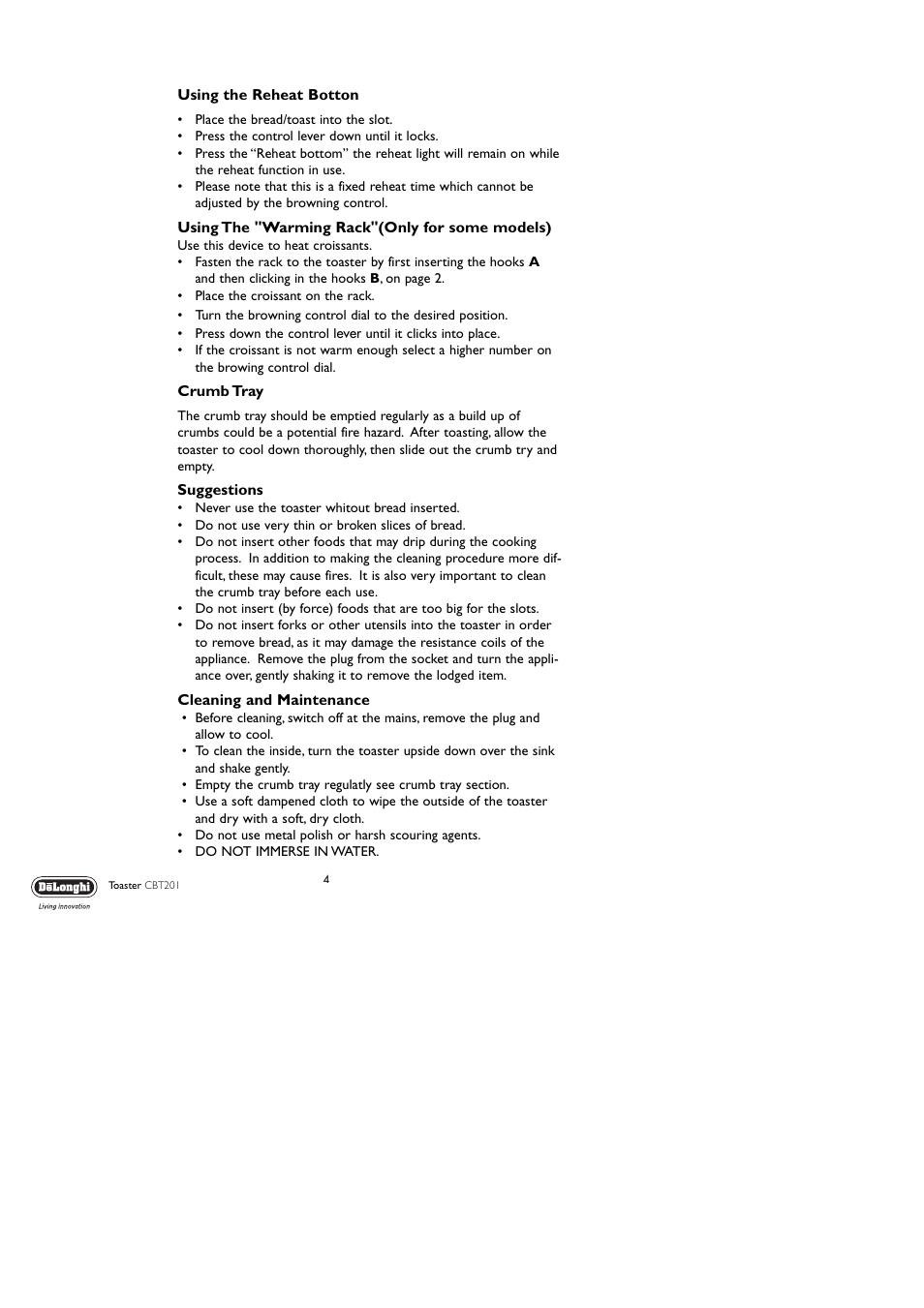 DeLonghi CBT201 User Manual | Page 4 / 8