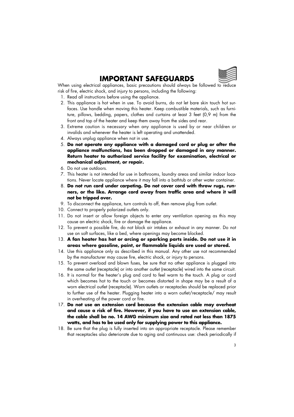 Important safeguards | DeLonghi Utility Heater User Manual | Page 3 / 6