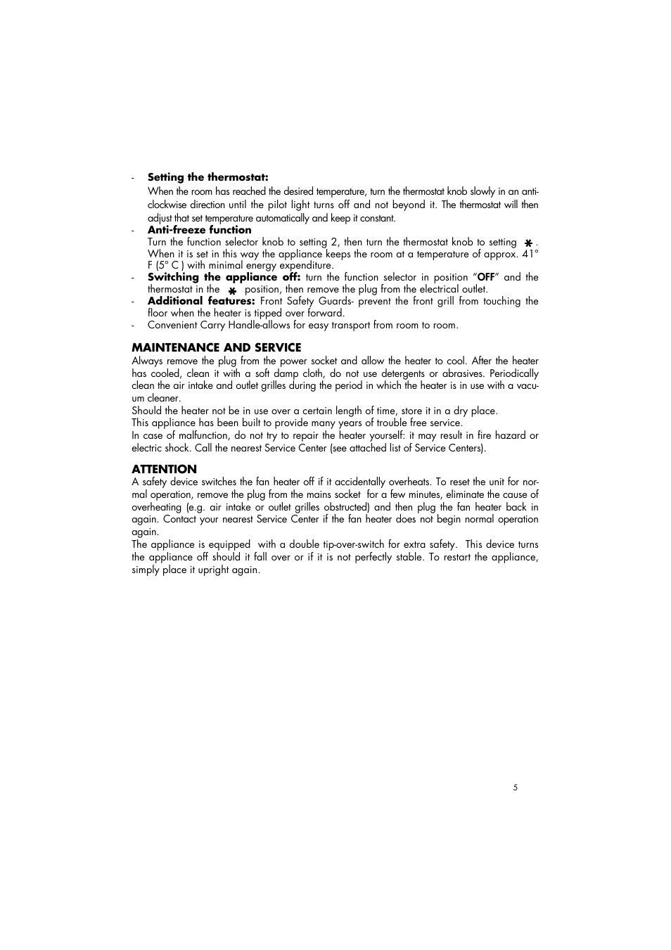 DeLonghi Utility Heater User Manual | Page 5 / 6