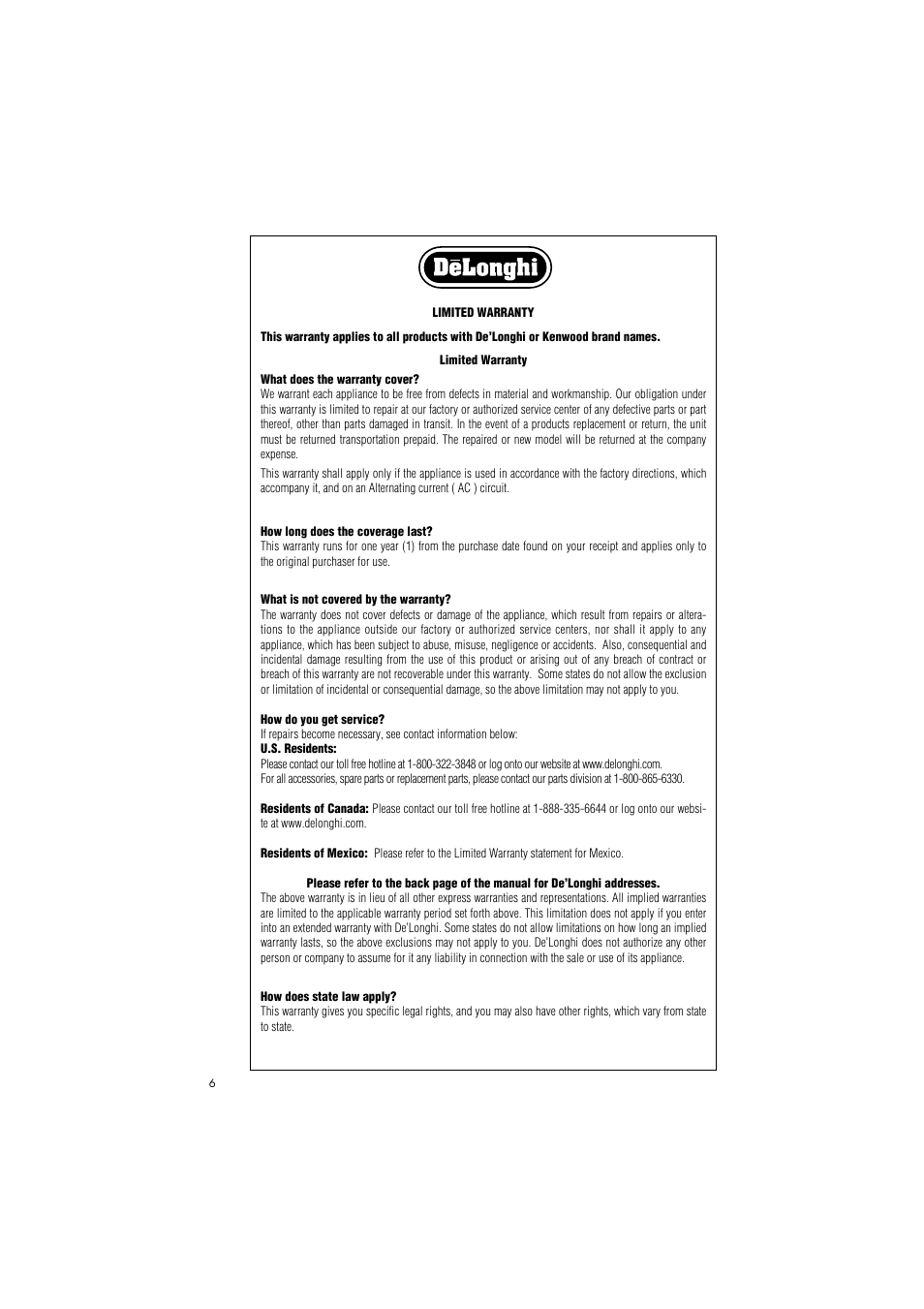 DeLonghi Utility Heater User Manual | Page 6 / 6
