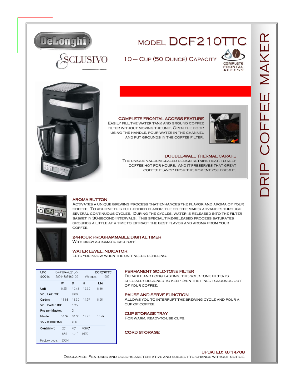 DeLonghi SCLUSIVO DCF210TTC User Manual | 1 page