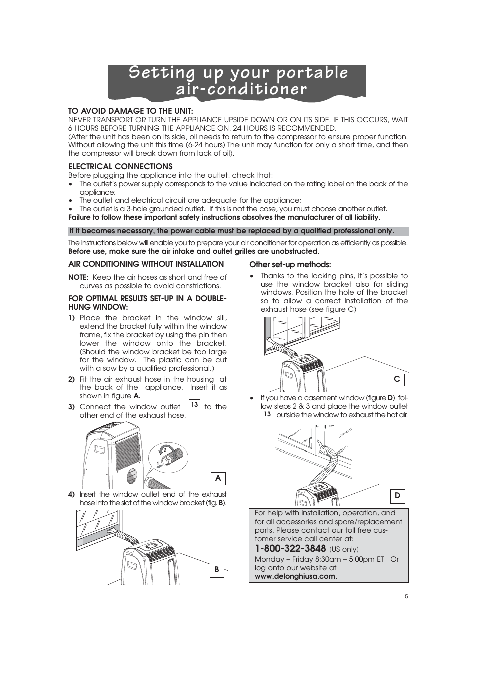 Setting up your, Portable air-conditioner | DeLonghi PAC-A130HPE User Manual | Page 2 / 15