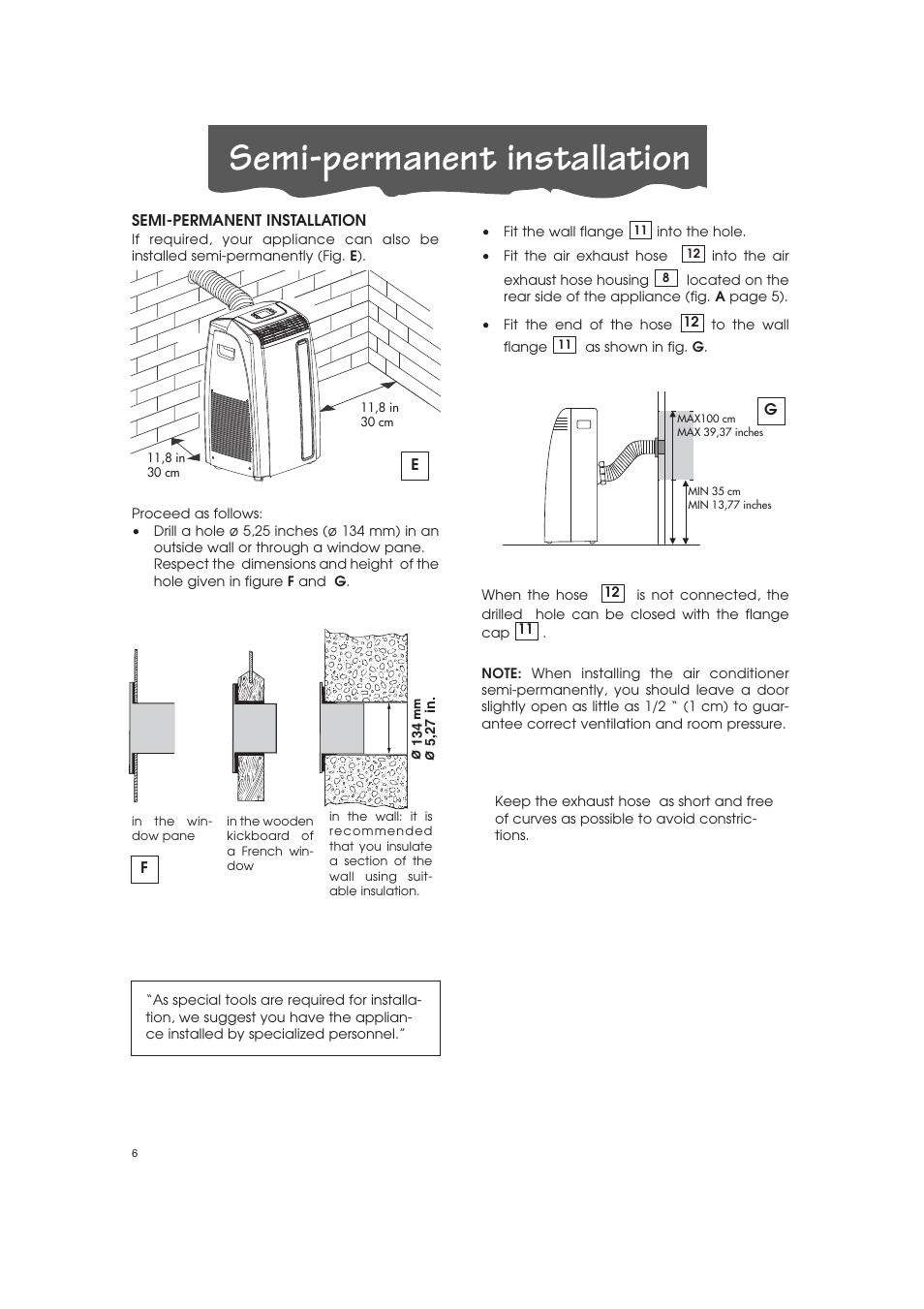 Semi-permanent installation | DeLonghi PAC-A130HPE User Manual | Page 3 / 15