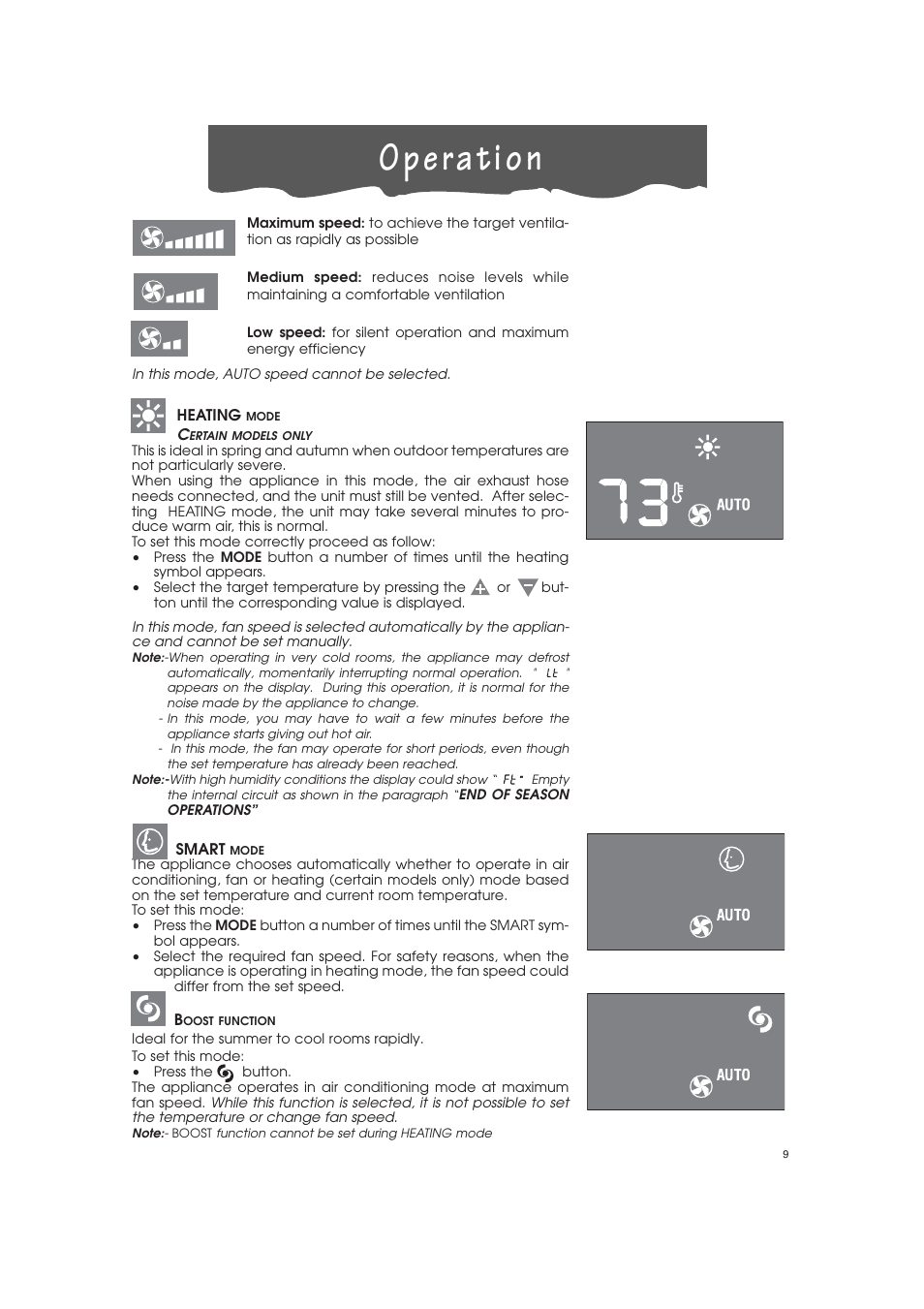 O p e rat i o n | DeLonghi PAC-A130HPE User Manual | Page 6 / 15