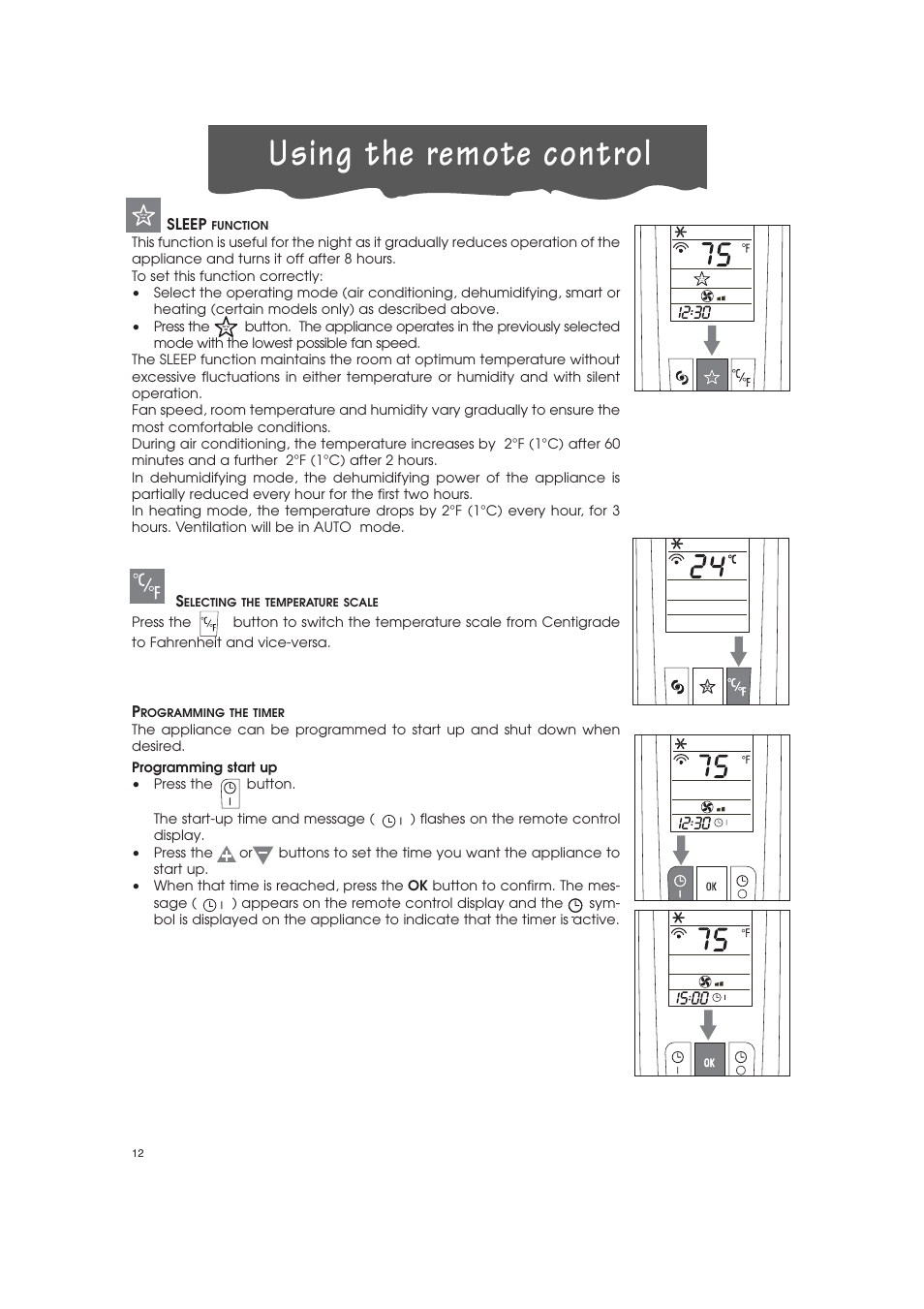 Using the remote control | DeLonghi PAC-A130HPE User Manual | Page 9 / 15
