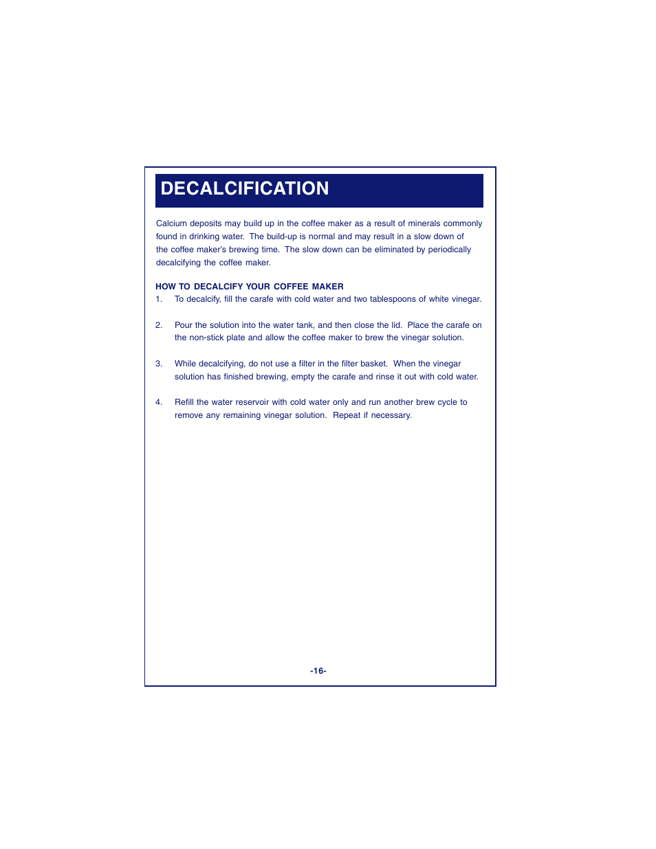 Decalcification | DeLonghi DC87T Series User Manual | Page 16 / 19