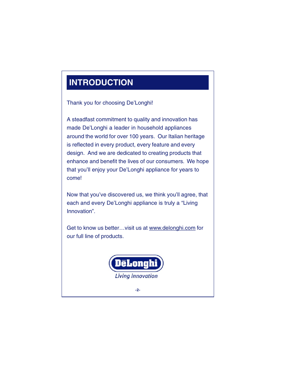 Introduction | DeLonghi DC87T Series User Manual | Page 2 / 19