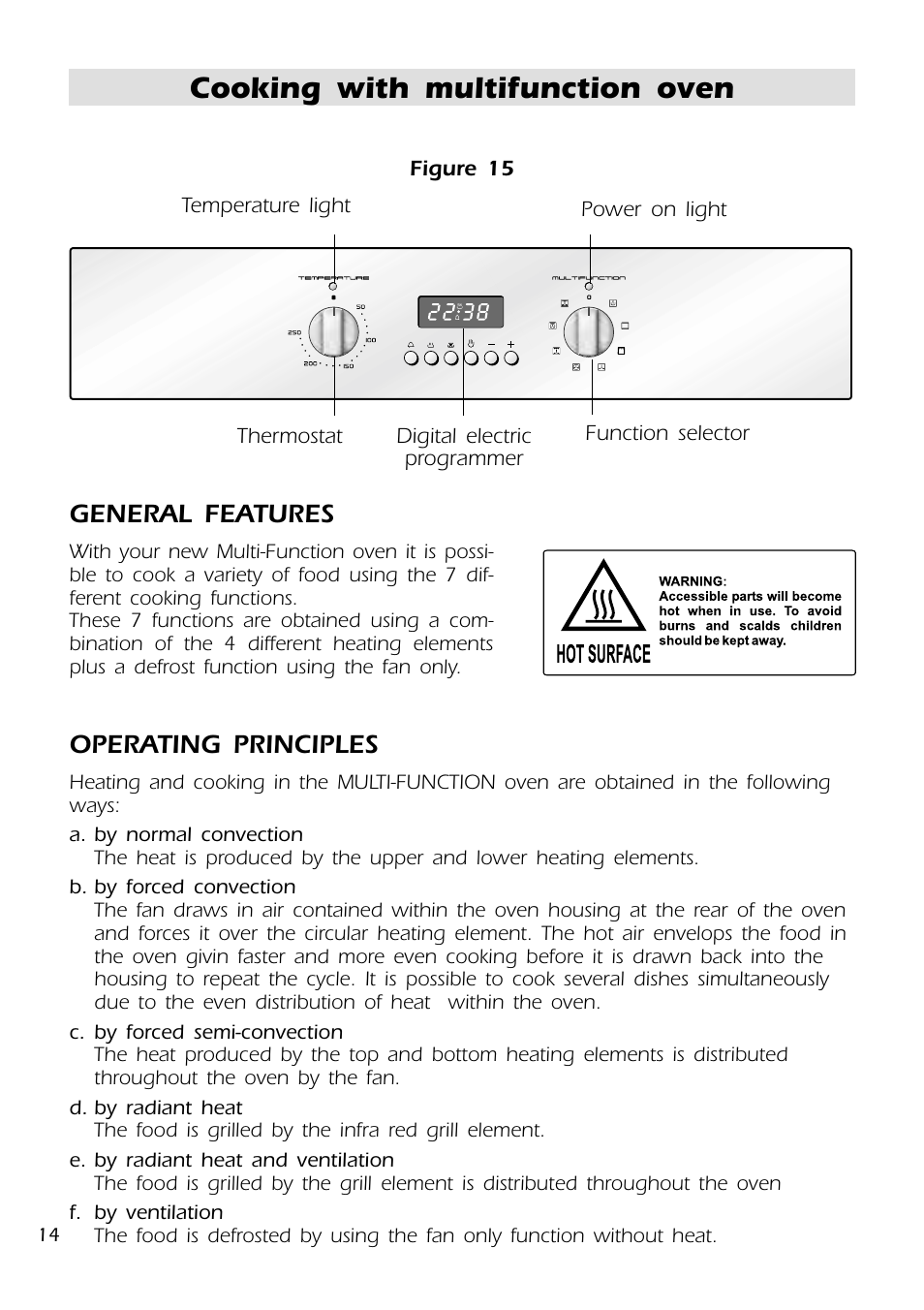 Cooking with multifunction oven, General features, Operating principles | DeLonghi DMFPSII User Manual | Page 14 / 36